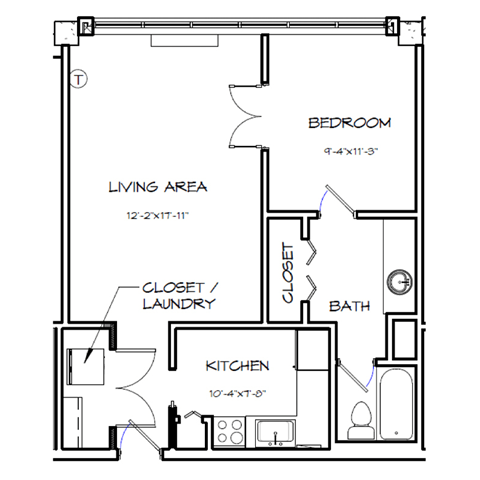 Crystal House Apartments in Arlington, Virginia 1x1 Floor Plan